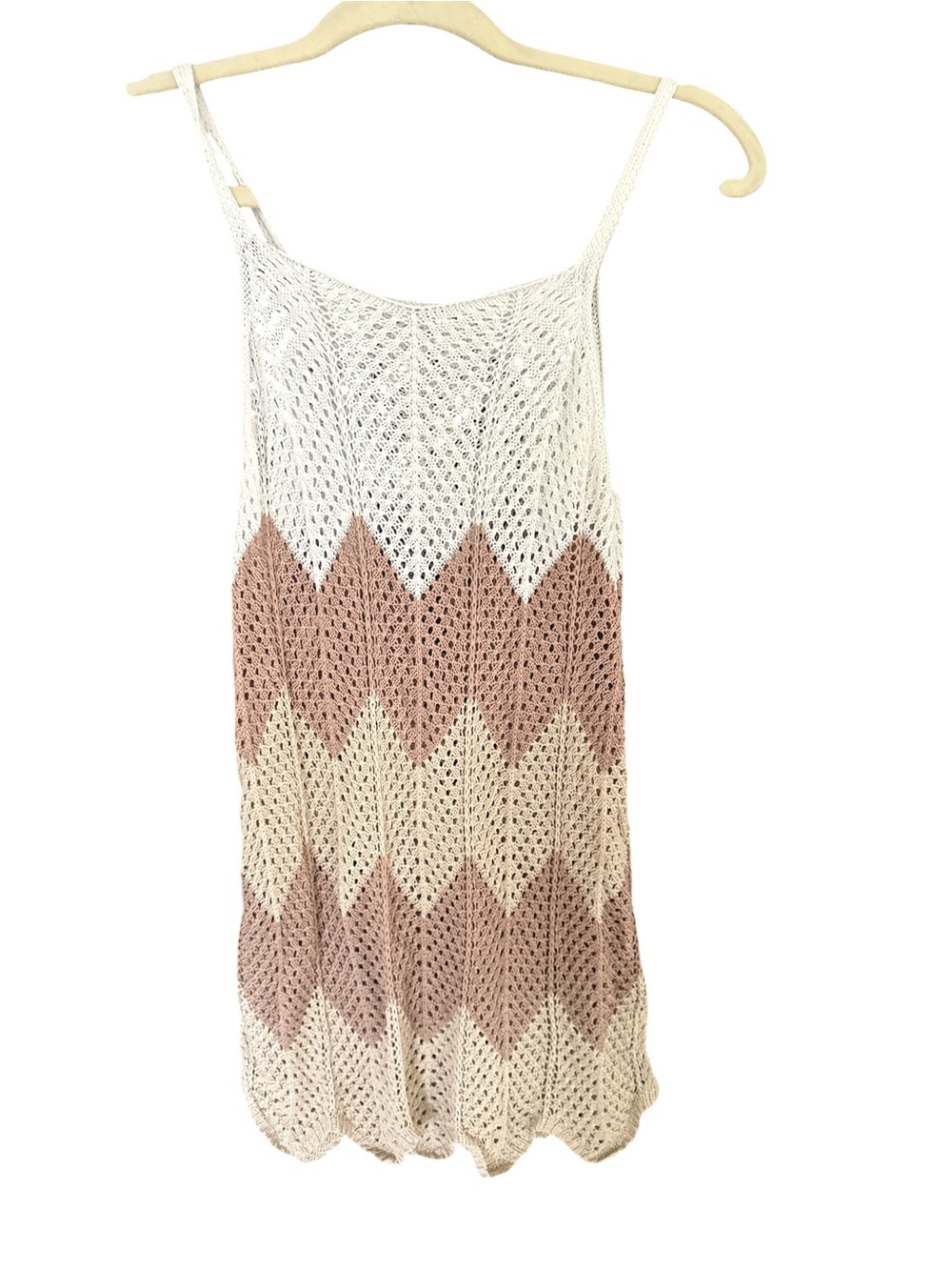 Women’s Crochet Zigzag Tank Top - Cream & Brown